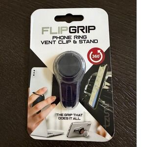 Tzumi Flip Grip 3-in-1 Phone Ring Vent Clip and Kickstand Black 6825 BLK NEW